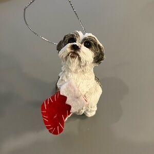 Shih Tzu Dog Ornament with Red Stocking